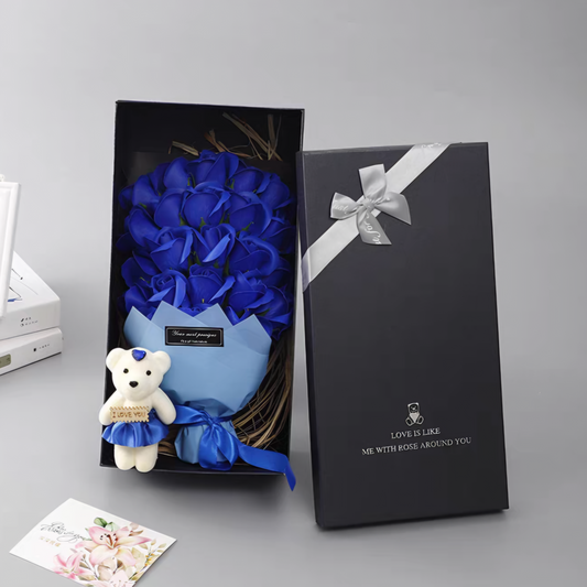 Eternal Flower Bouquet Bear - Blue