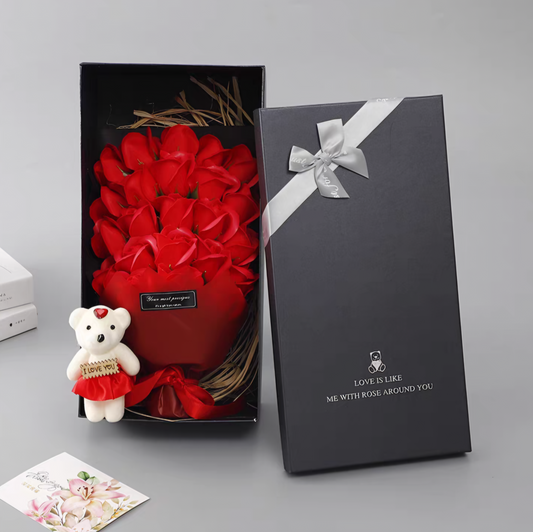 Eternal Flower Bouquet Bear - Red